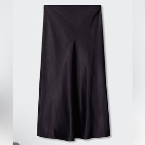 Midi black satin skirt